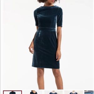 Stunning blue velvet Boden dress US14 short sleeve. Martha Seam Detail dress